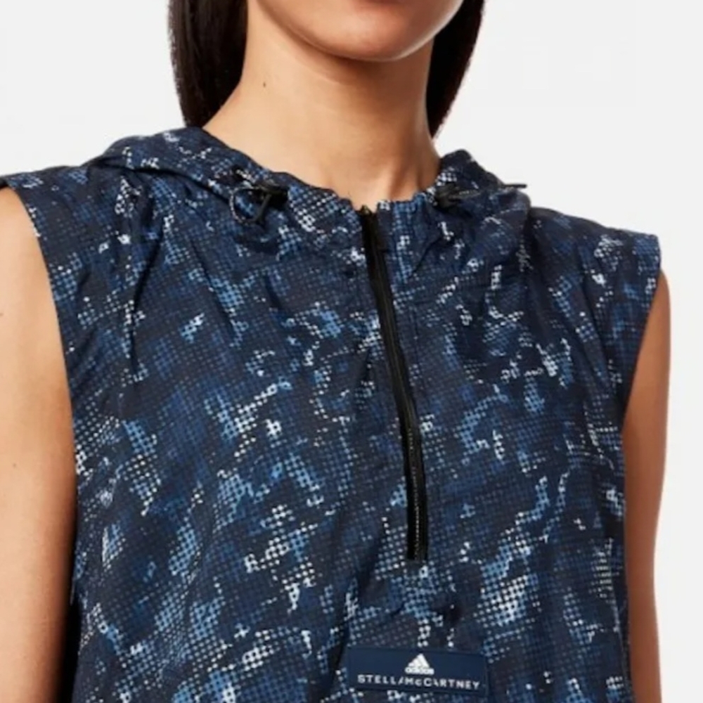 BNWT Stella McCartney By Adidas Navy Patterned Hooded Vest Jacket - Size Small